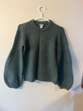 H&M Green Balloon-Sleeve Crewneck Sweater
